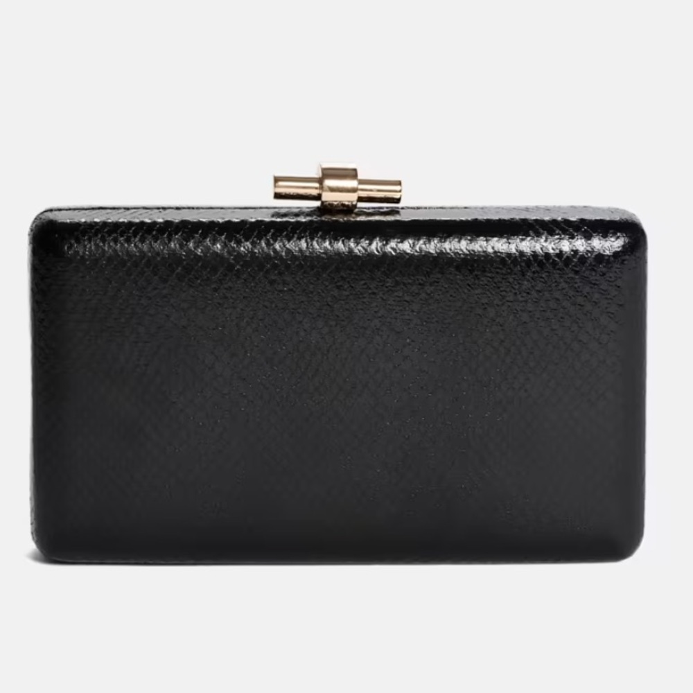 GUESS Black Python Clutch with Gold Handle - Picture 3 of 6